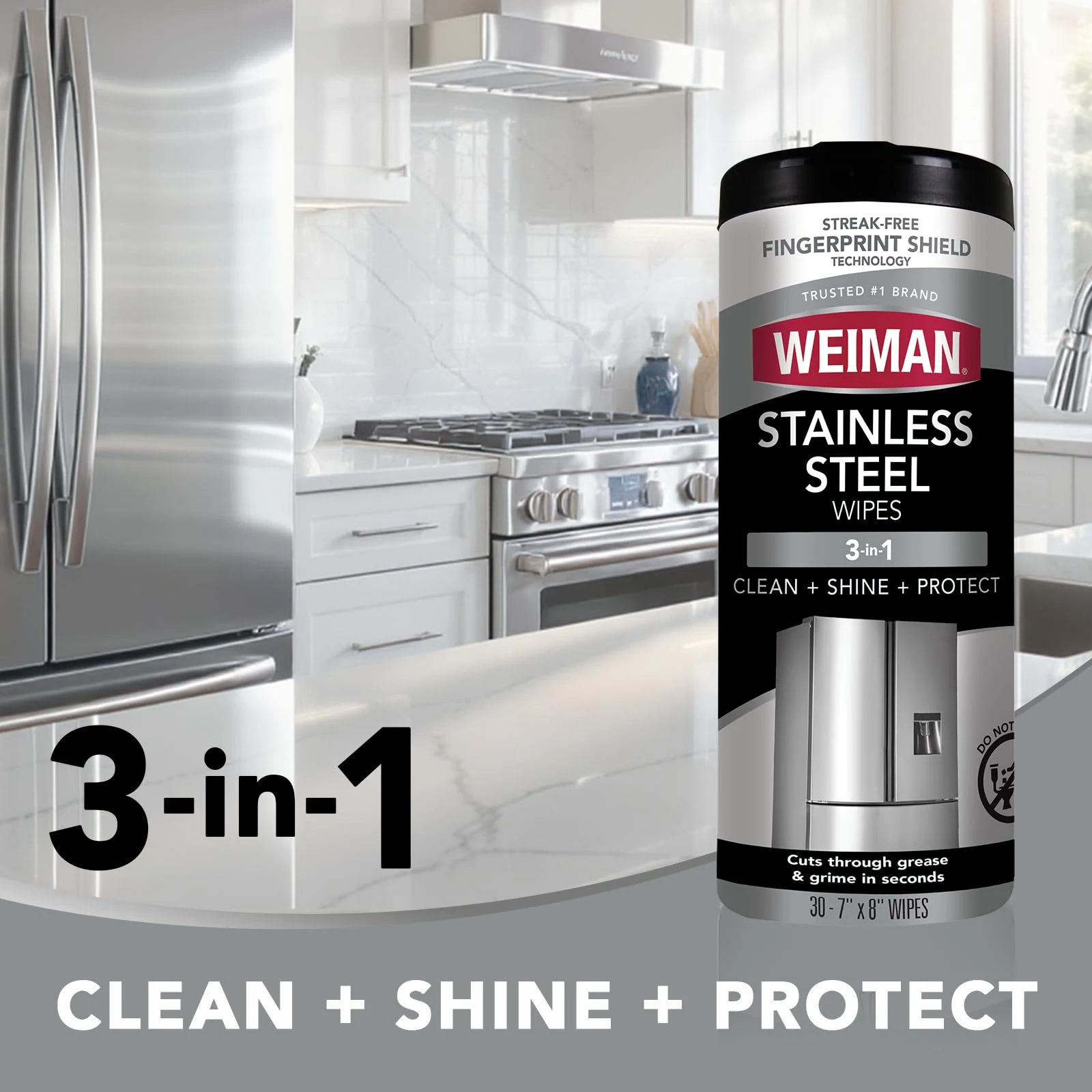 Weiman Stainless Steel Cleaner & Polish Kit, 3 Piece - Spray, Wipes & Cloth, Anti-Fingerprint, Removes Grease, Water Spots, S product photo, view 4 of 7