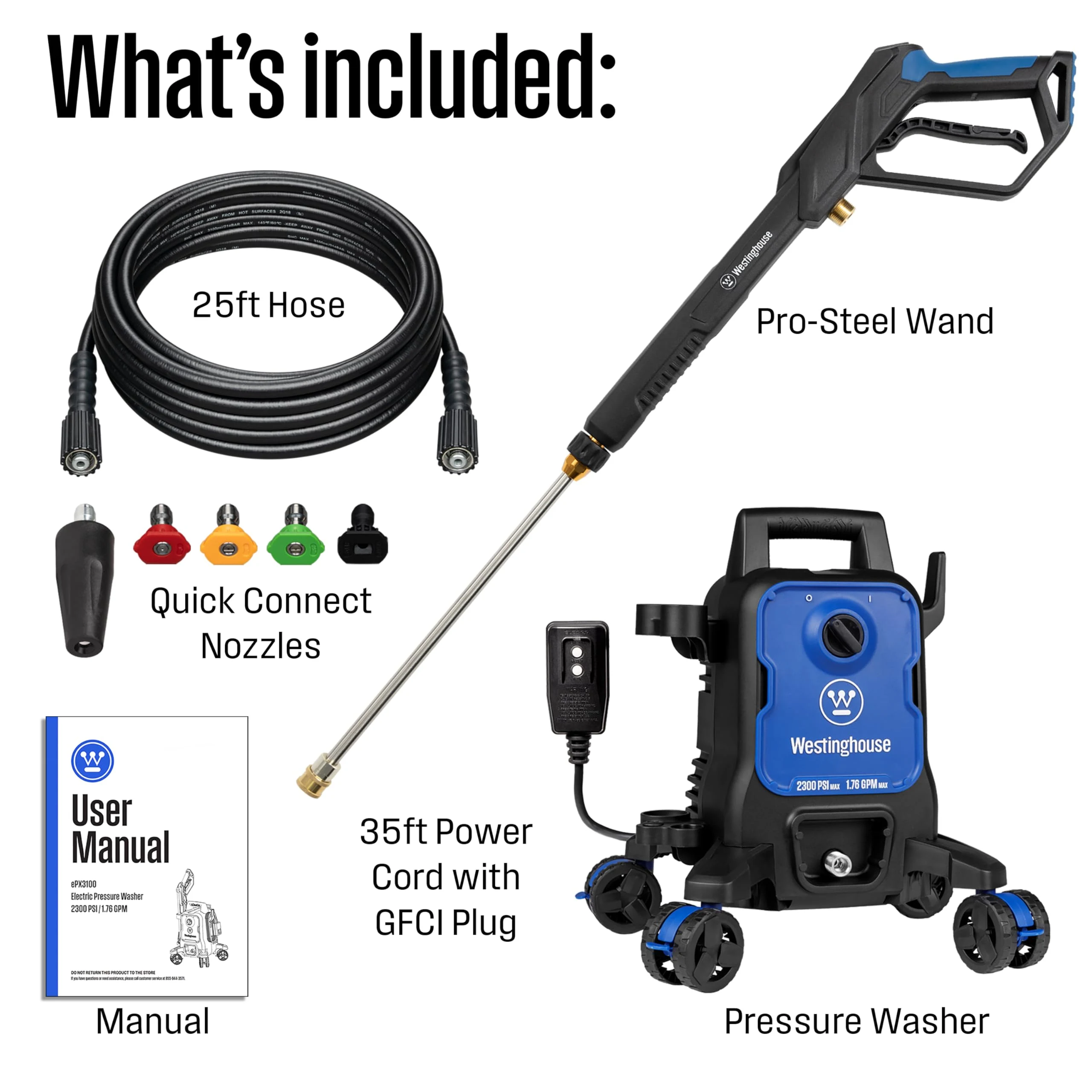 Westinghouse ePX3100 Electric Pressure Washer, 2300 Max PSI 1.76 Max GPM with Anti-Tipping Technology, Onboard Soap Tank, Pro product photo, view 7 of 7