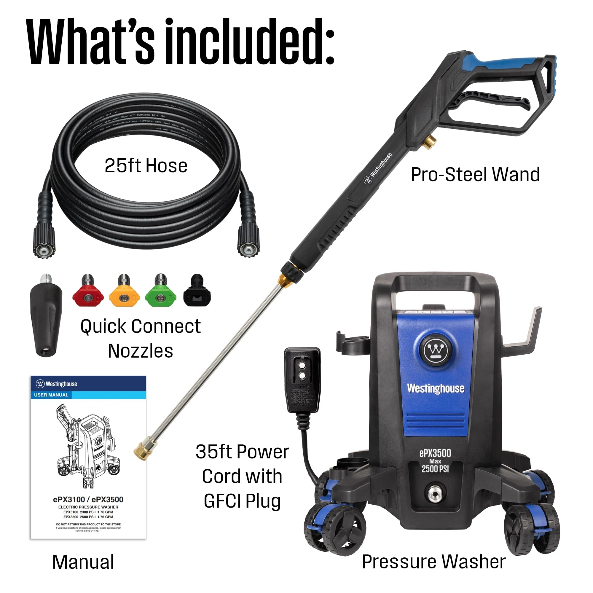 Westinghouse ePX3500 Electric Pressure Washer, 2500 Max PSI 1.76 Max GPM with Anti-Tipping Technology, Onboard Soap Tank, Pro product photo, view 7 of 7