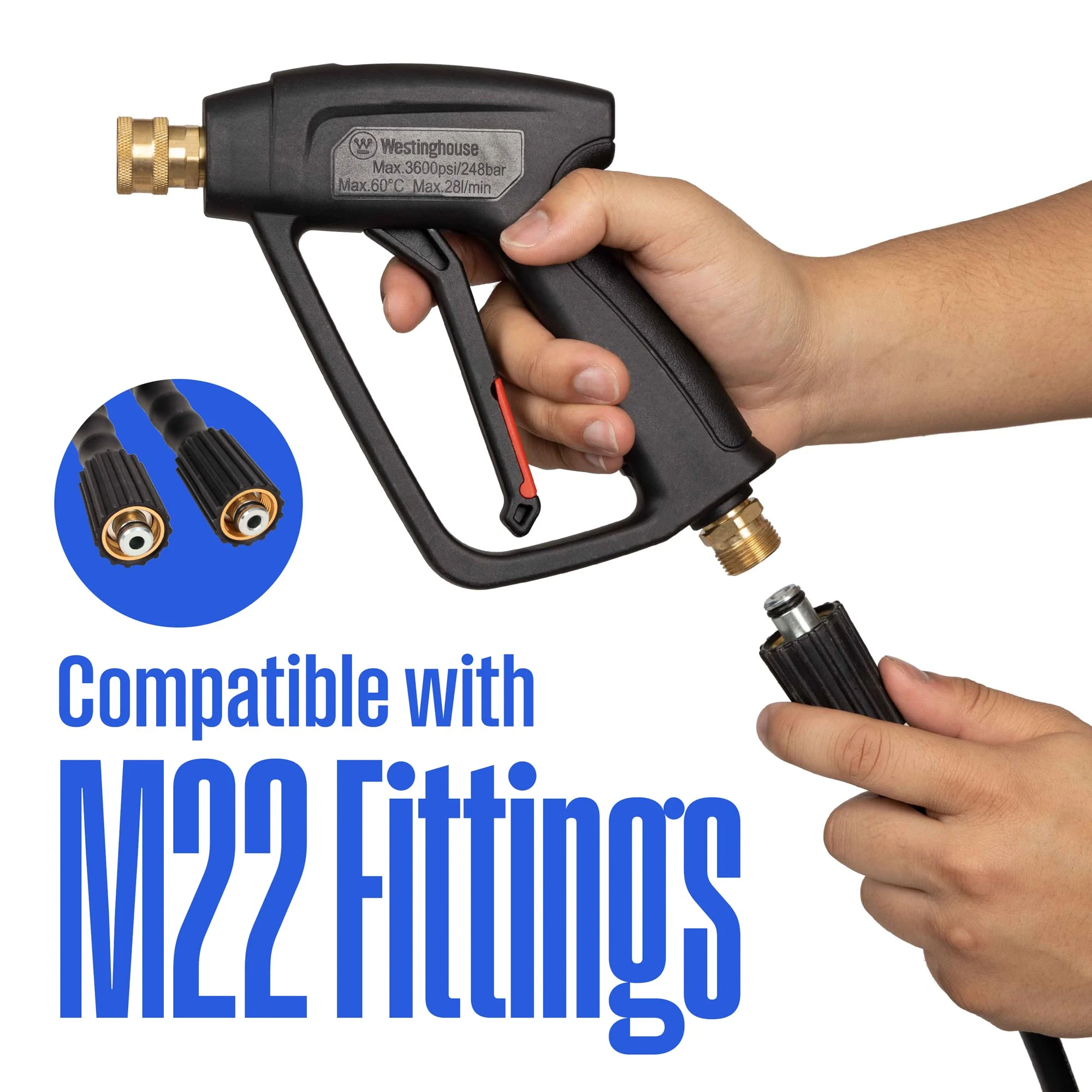 Westinghouse Short Pressure Washer Gun - 3600 Max PSI, M22 Connector - for Gas and Electric Pressure Washers product photo, view 6 of 6