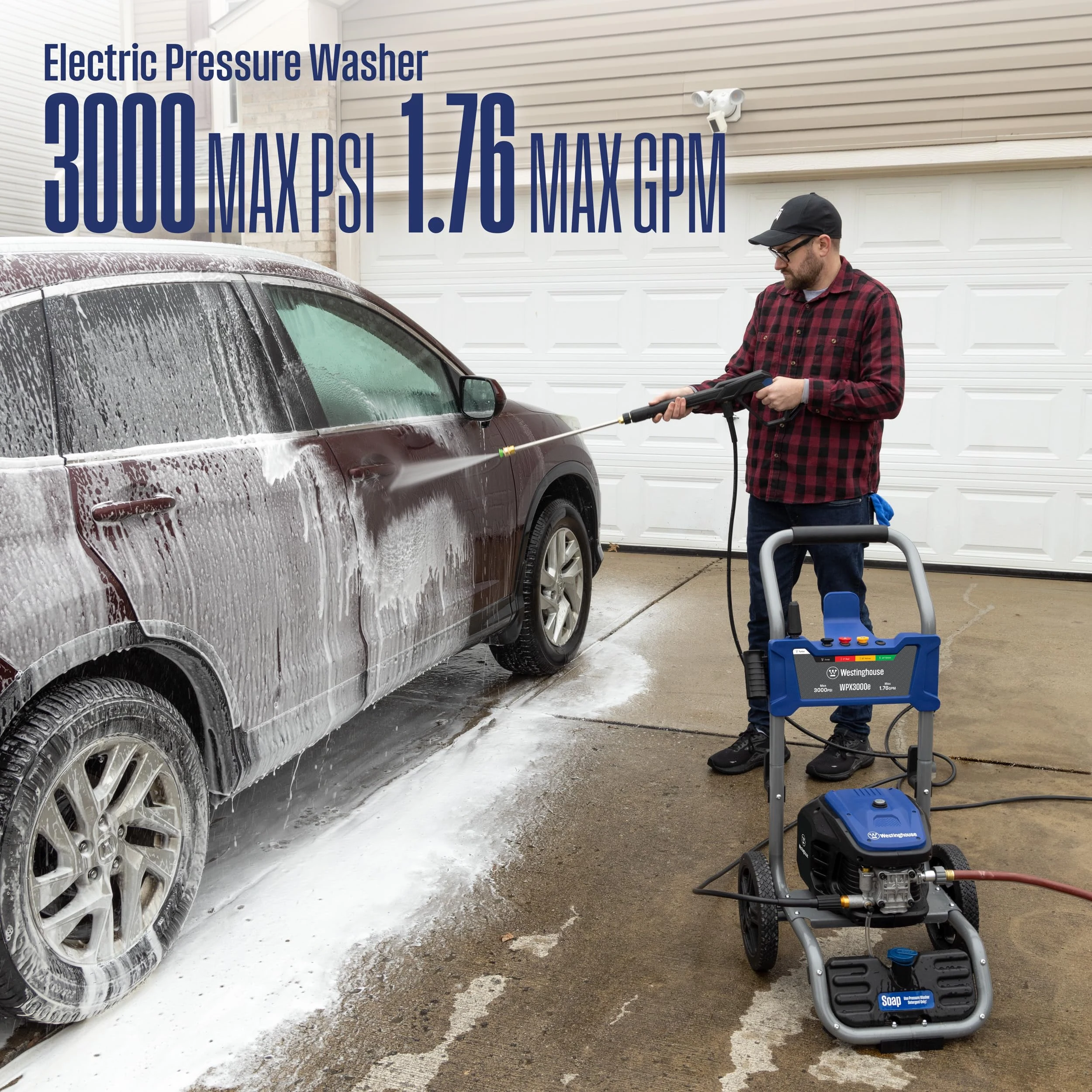 Westinghouse WPX3000e Electric Pressure Washer, 3000 Max PSI and 1.76 Max GPM, Induction Motor, Onboard Soap Tank, Spray Gun product photo, view 3 of 7