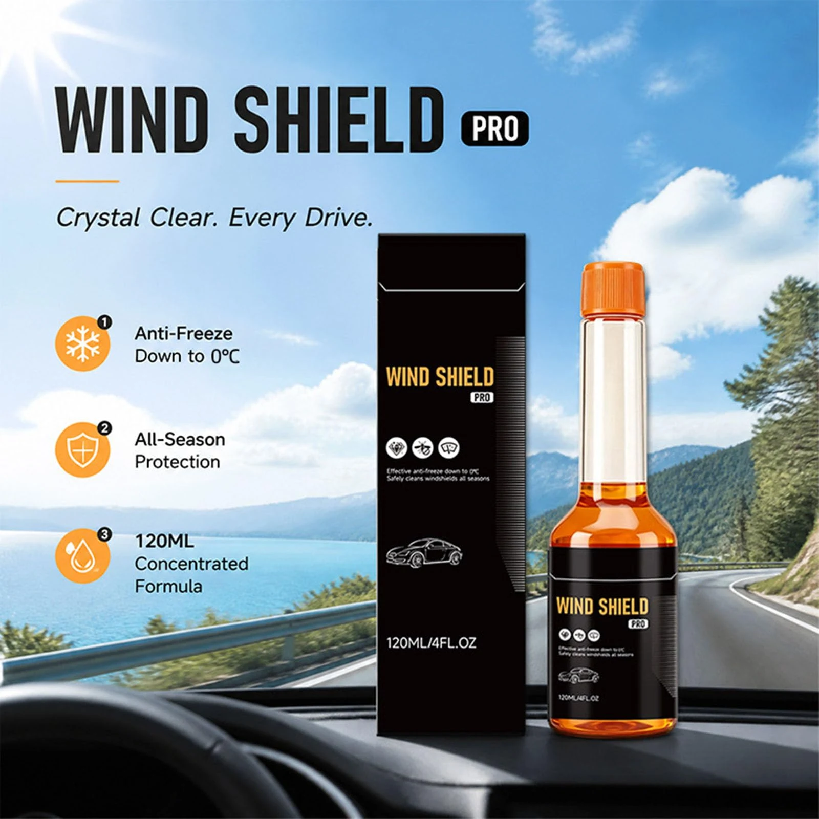 Wind Shield Pro Washer Fluid, Windshield Oil Film Remover,Concentrated Windshield Washer Fluid, Safe for Glass & Wipers, Spot product photo, view 6 of 10