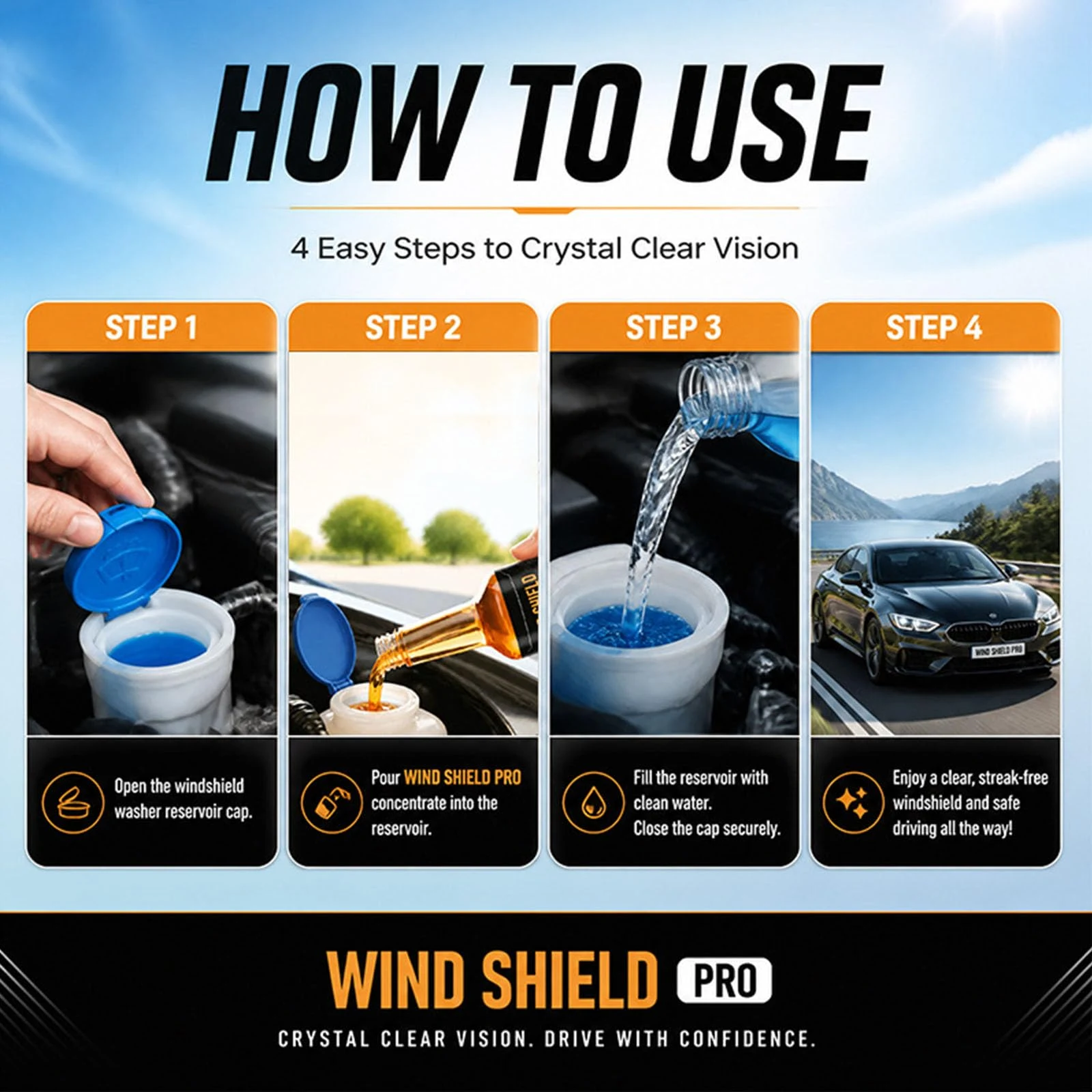 Wind Shield Pro Washer Fluid, Windshield Oil Film Remover,Concentrated Windshield Washer Fluid, Safe for Glass & Wipers, Spot product photo, view 8 of 10