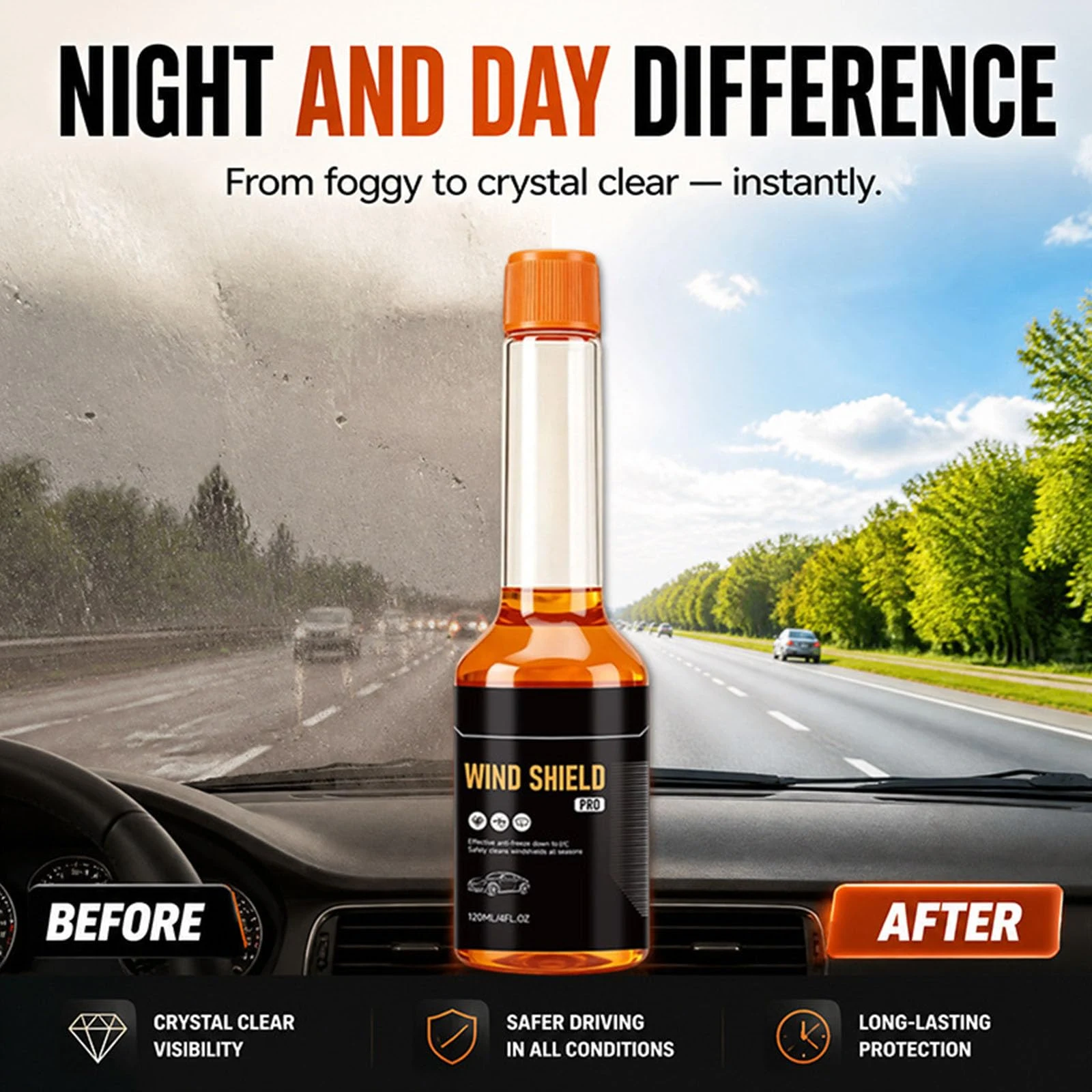Wind Shield Pro Washer Fluid, Windshield Oil Film Remover,Concentrated Windshield Washer Fluid, Safe for Glass & Wipers, Spot product photo, view 9 of 10
