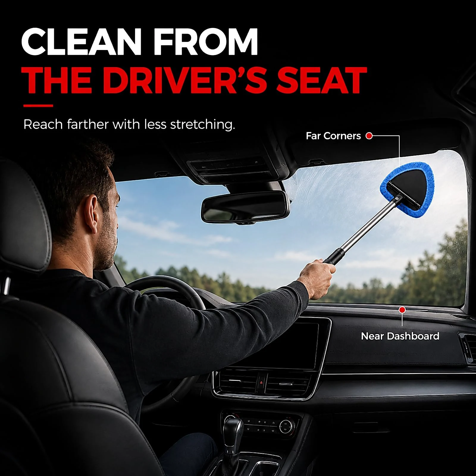 Windshield Cleaner Tool, 21" Extendable Handle, Car Interior Window Cleaner product photo, view 4 of 7