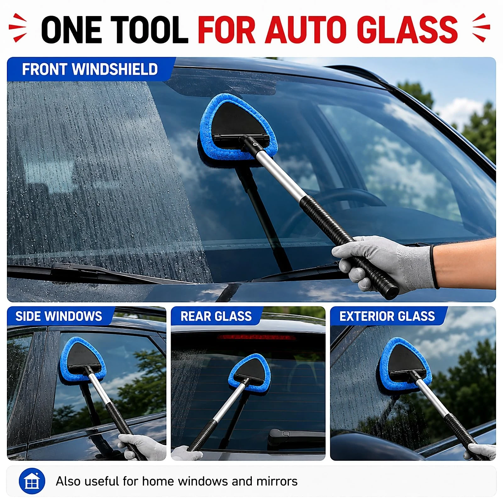 Windshield Cleaner Tool, 21" Extendable Handle, Car Interior Window Cleaner product photo, view 6 of 7
