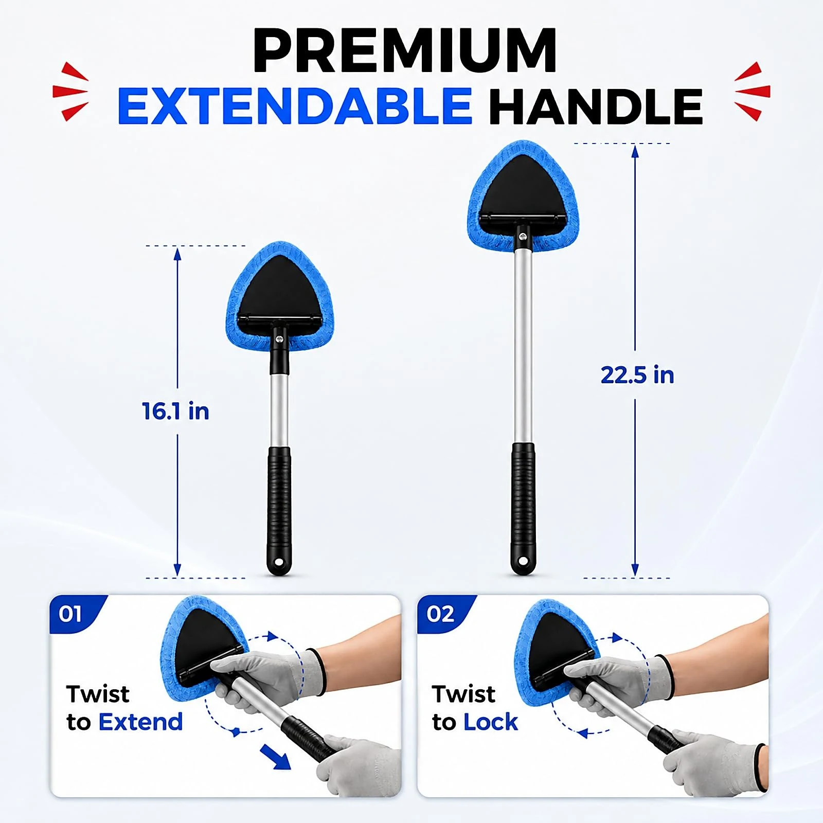 Windshield Cleaner Tool, 21" Extendable Handle, Car Interior Window Cleaner product photo, view 7 of 7
