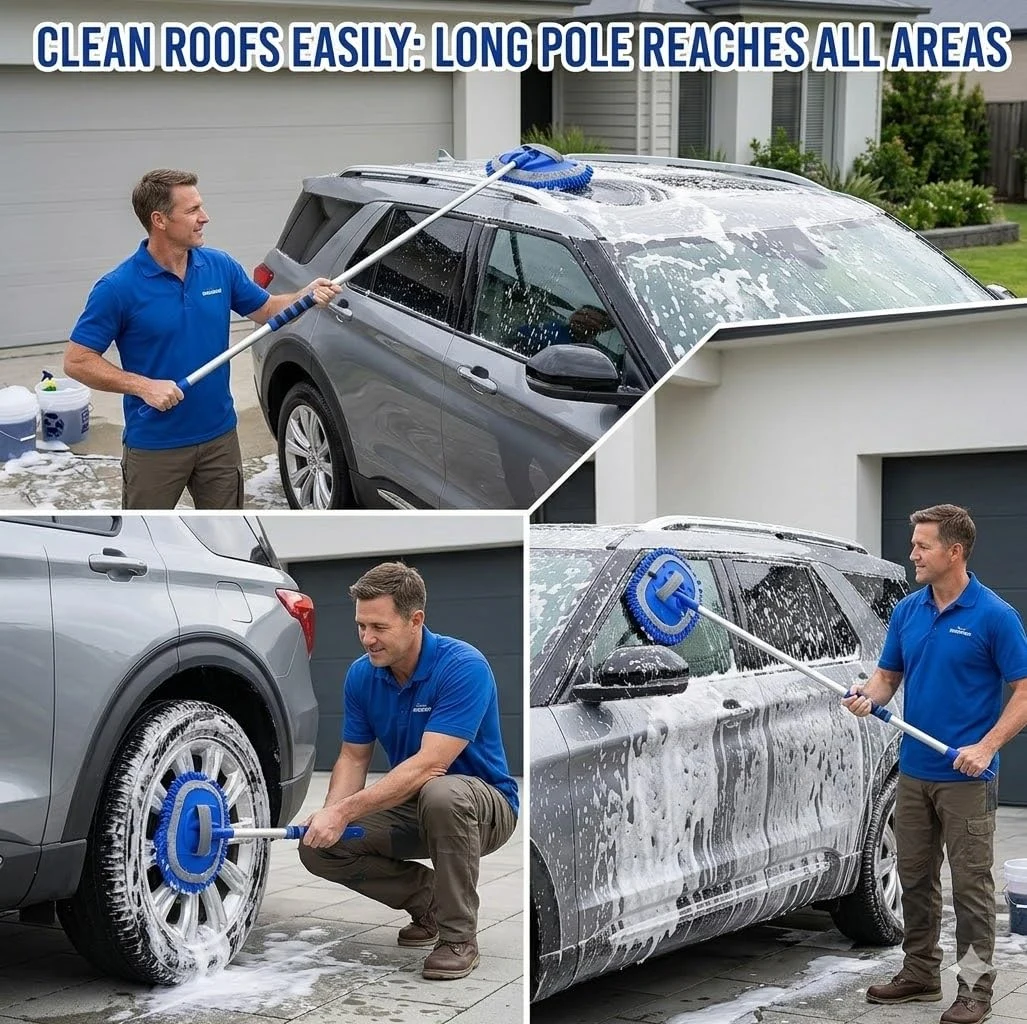 Wontolf 62'' Car Wash Brush Kit with Long Handle, Chenille Microfiber Car Wash Mop Mitt Scratch-Free Car Detailing Cleaning B product photo, view 4 of 7
