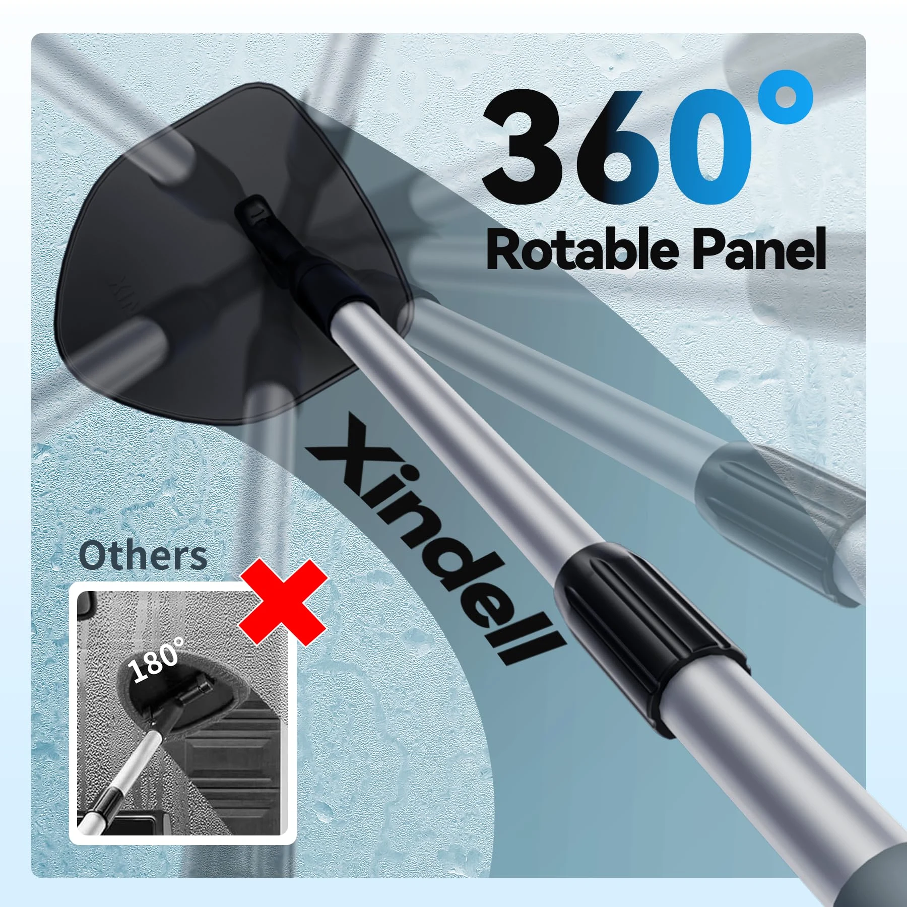 XINDELL Interior Windshield Cleaner Tool, Car Window Cleaning Kit with 4 Reusable Microfiber Pads, Extendable Handle & 360° R product photo, view 3 of 7