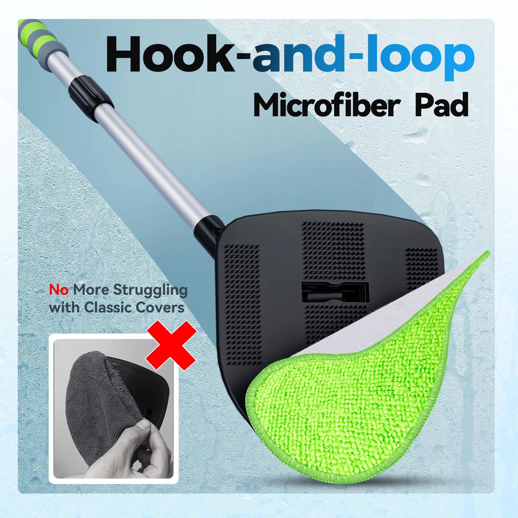 XINDELL Interior Windshield Cleaner Tool, Car Window Cleaning Kit with 4 Reusable Microfiber Pads, Extendable Handle & 360° R product photo, view 4 of 7