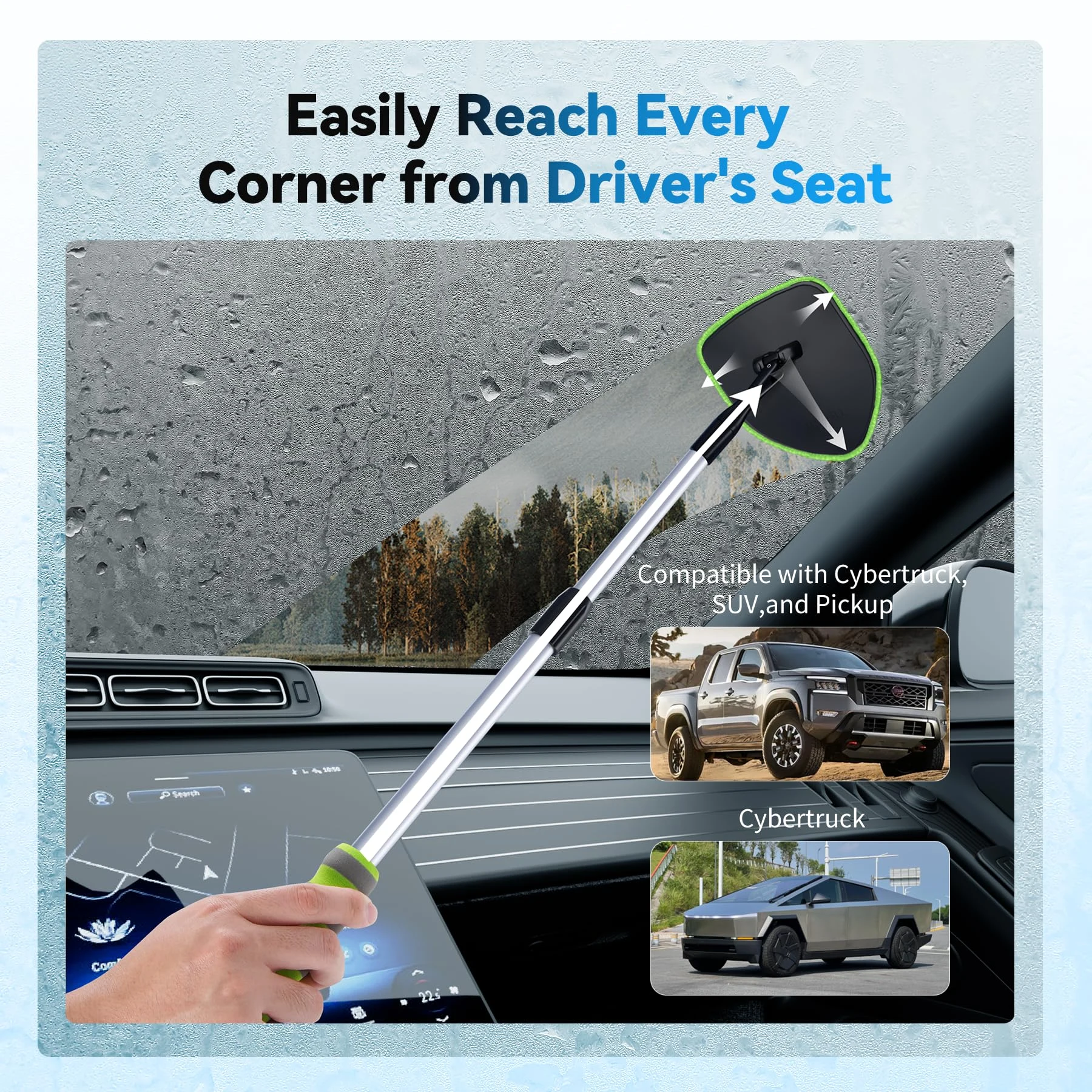 XINDELL Interior Windshield Cleaner Tool, Car Window Cleaning Kit with 4 Reusable Microfiber Pads, Extendable Handle & 360° R product photo, view 6 of 7