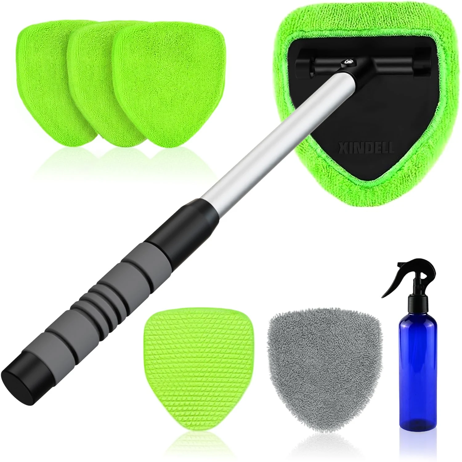 XINDELL Interior Windshield Cleaner Tool – Car Interior Window Cleaning Kit with Extendable Handle & 4 Microfiber Pads, Auto product photo, view 2 of 7