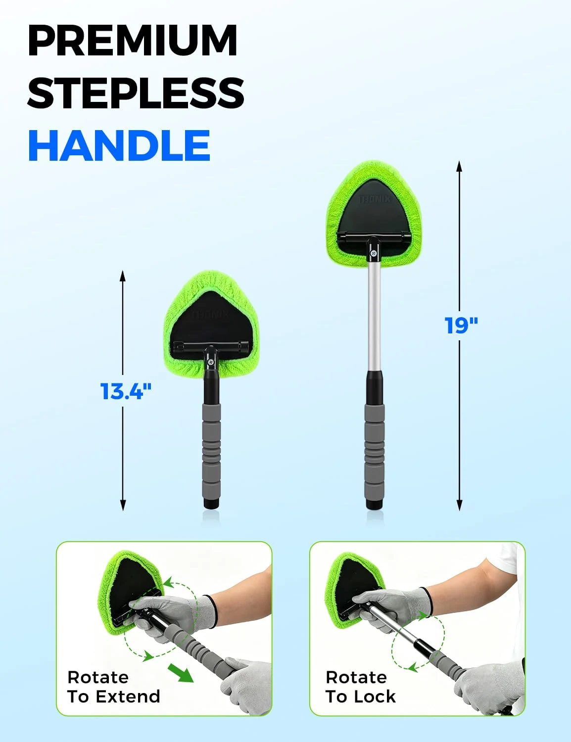 XINDELL Interior Windshield Cleaner Tool – Car Interior Window Cleaning Kit with Extendable Handle & 4 Microfiber Pads, Auto product photo, view 4 of 7