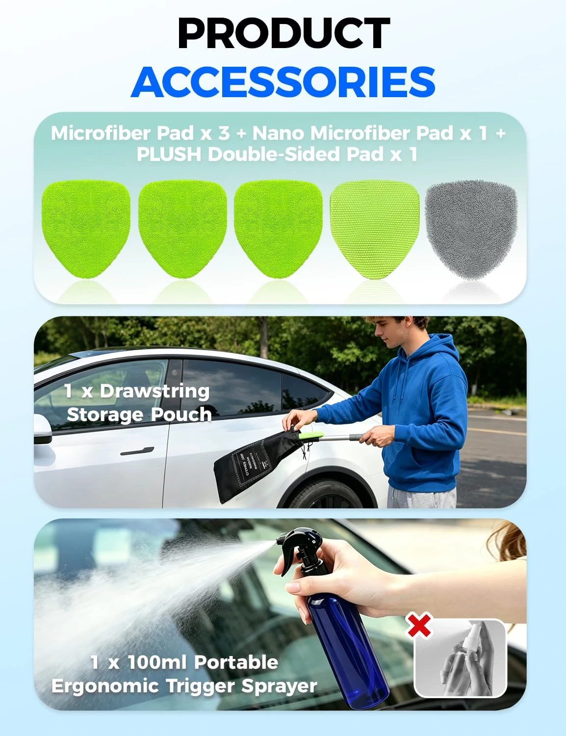 XINDELL Interior Windshield Cleaner Tool – Car Interior Window Cleaning Kit with Extendable Handle & 4 Microfiber Pads, Auto product photo, view 6 of 7