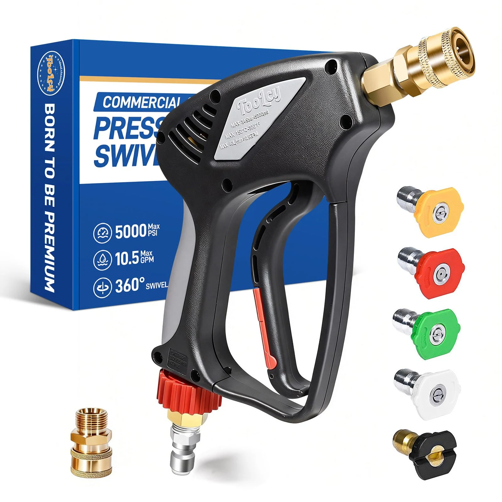 YAMATIC 5000 PSI Short Pressure Washer Gun 3/8" Plug & M22-14mm Male Inlet product photo, view 2 of 10
