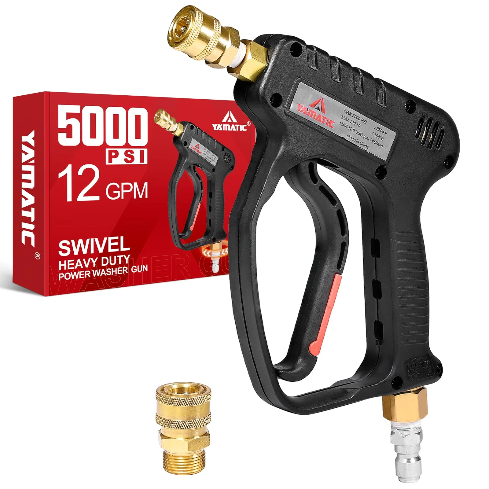 YAMATIC 5000 PSI Short Pressure Washer Gun 3/8" Plug & M22-14mm Male Inlet product photo, view 5 of 10