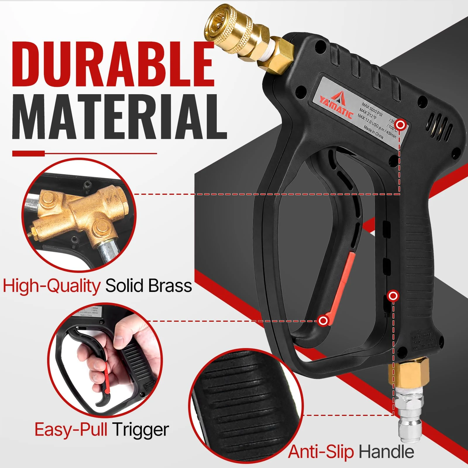 YAMATIC 5000 PSI Short Pressure Washer Gun 3/8" Plug & M22-14mm Male Inlet product photo, view 9 of 10