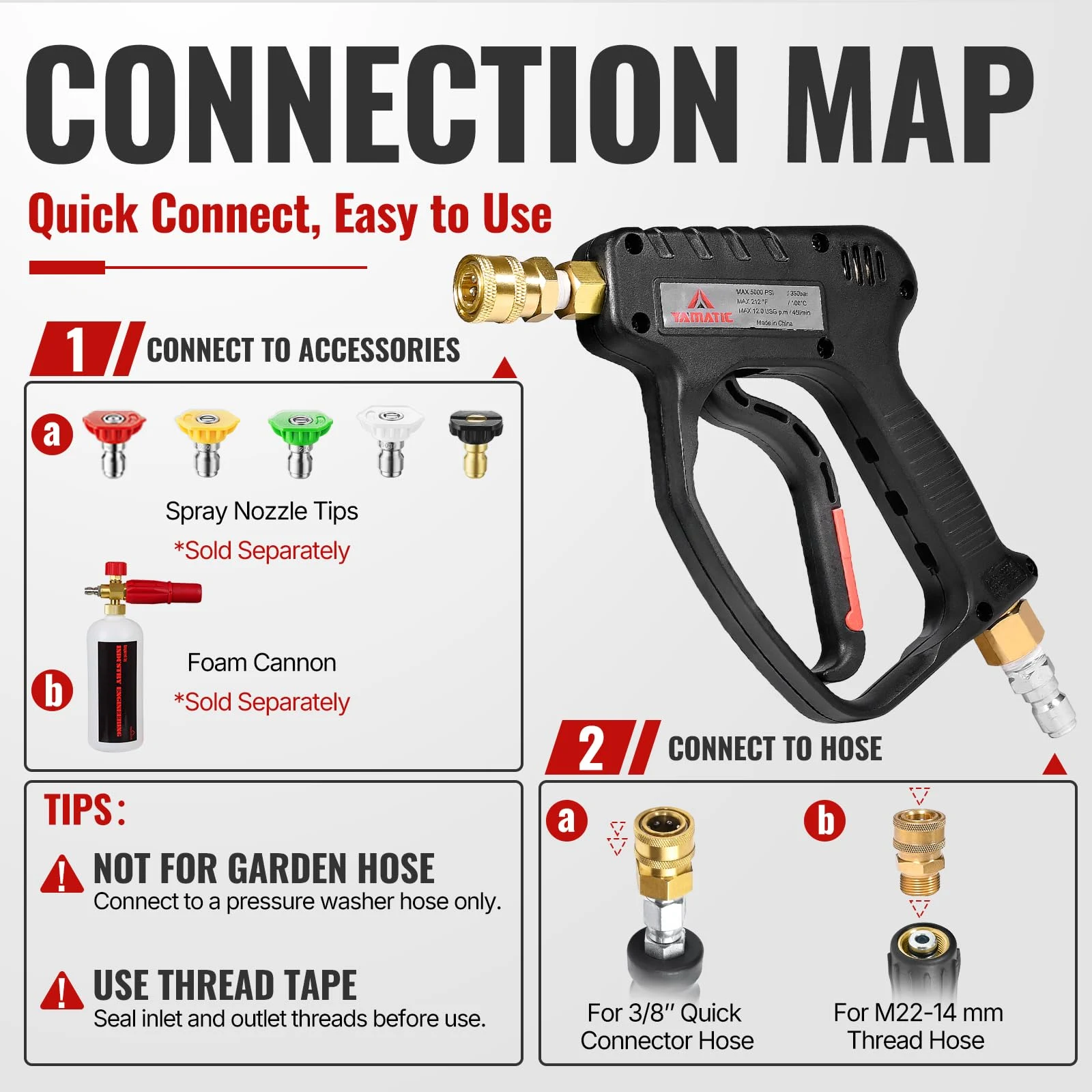 YAMATIC 5000 PSI Short Pressure Washer Gun 3/8" Plug & M22-14mm Male Inlet product photo, view 10 of 10