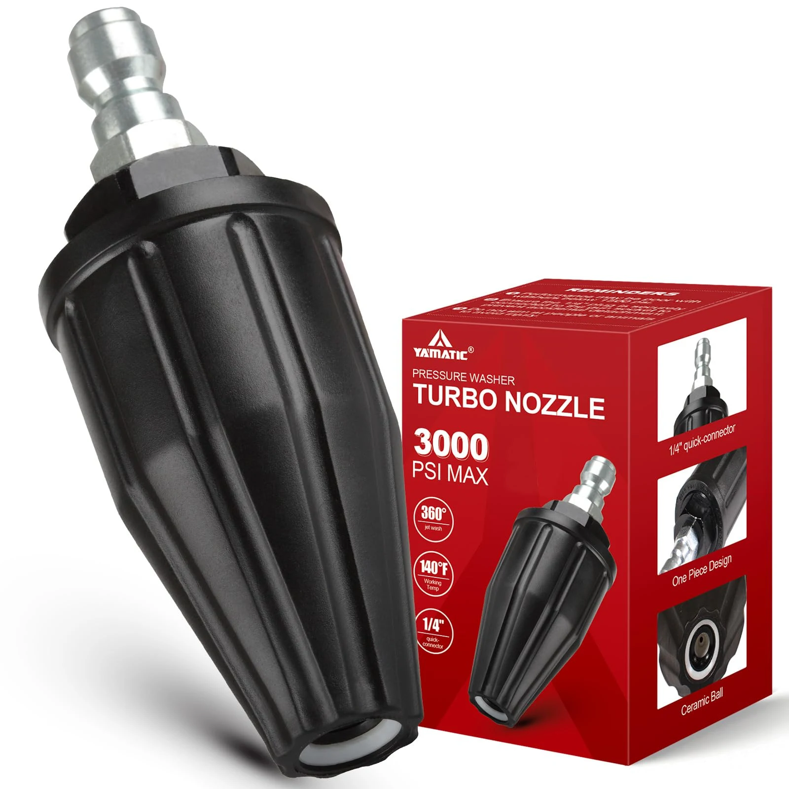 YAMATIC Rotating Turbo Nozzle for Pressure Washer, 3000 PSI, 1.2-3.0 GPM product photo, view 2 of 7