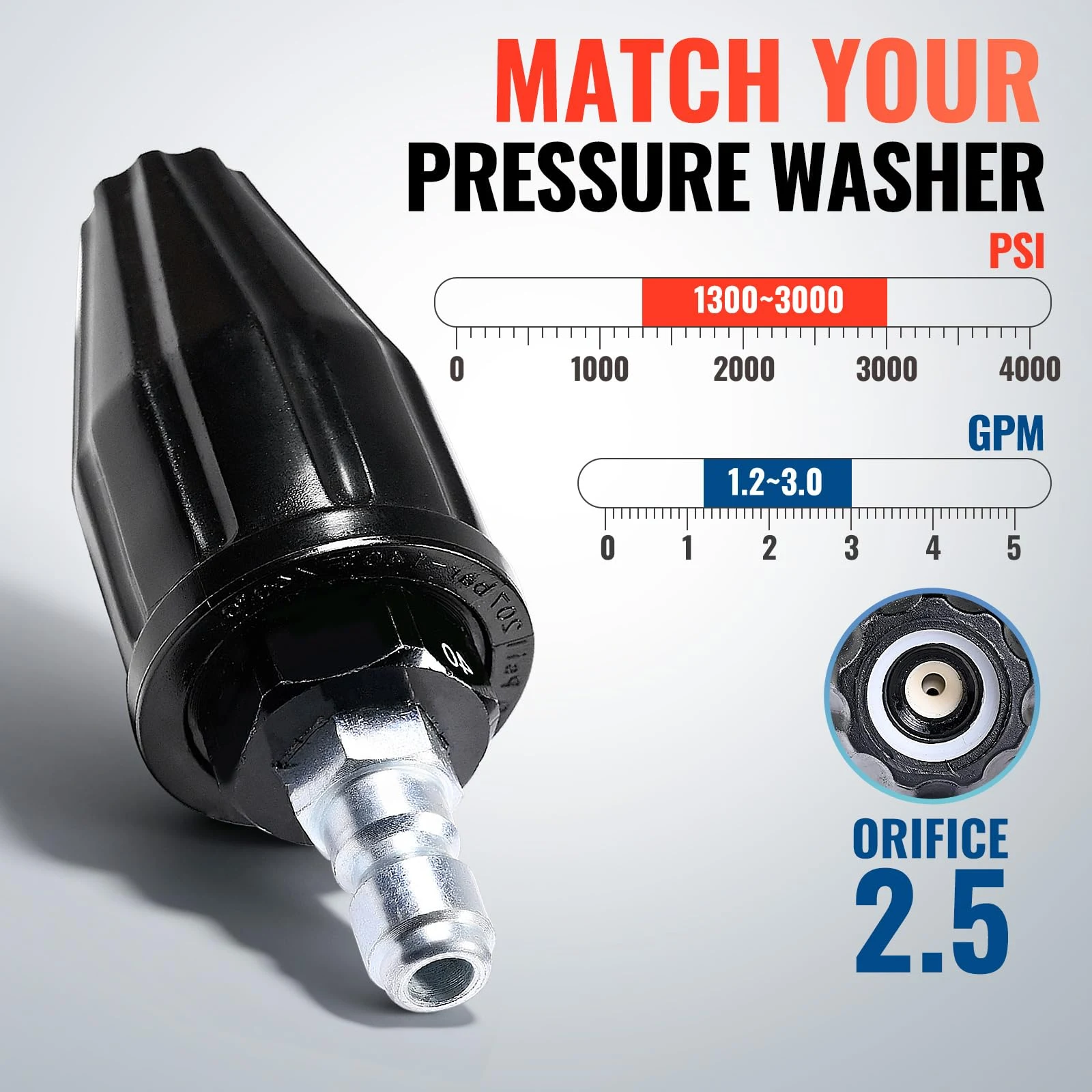 YAMATIC Rotating Turbo Nozzle for Pressure Washer, 3000 PSI, 1.2-3.0 GPM product photo, view 3 of 7