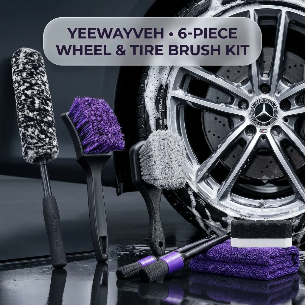 YeewayVeh 6PCS Car Wheel & Tire Brush Kit, Pro Detailing, Vibrant Purple product photo, view 1 of 8