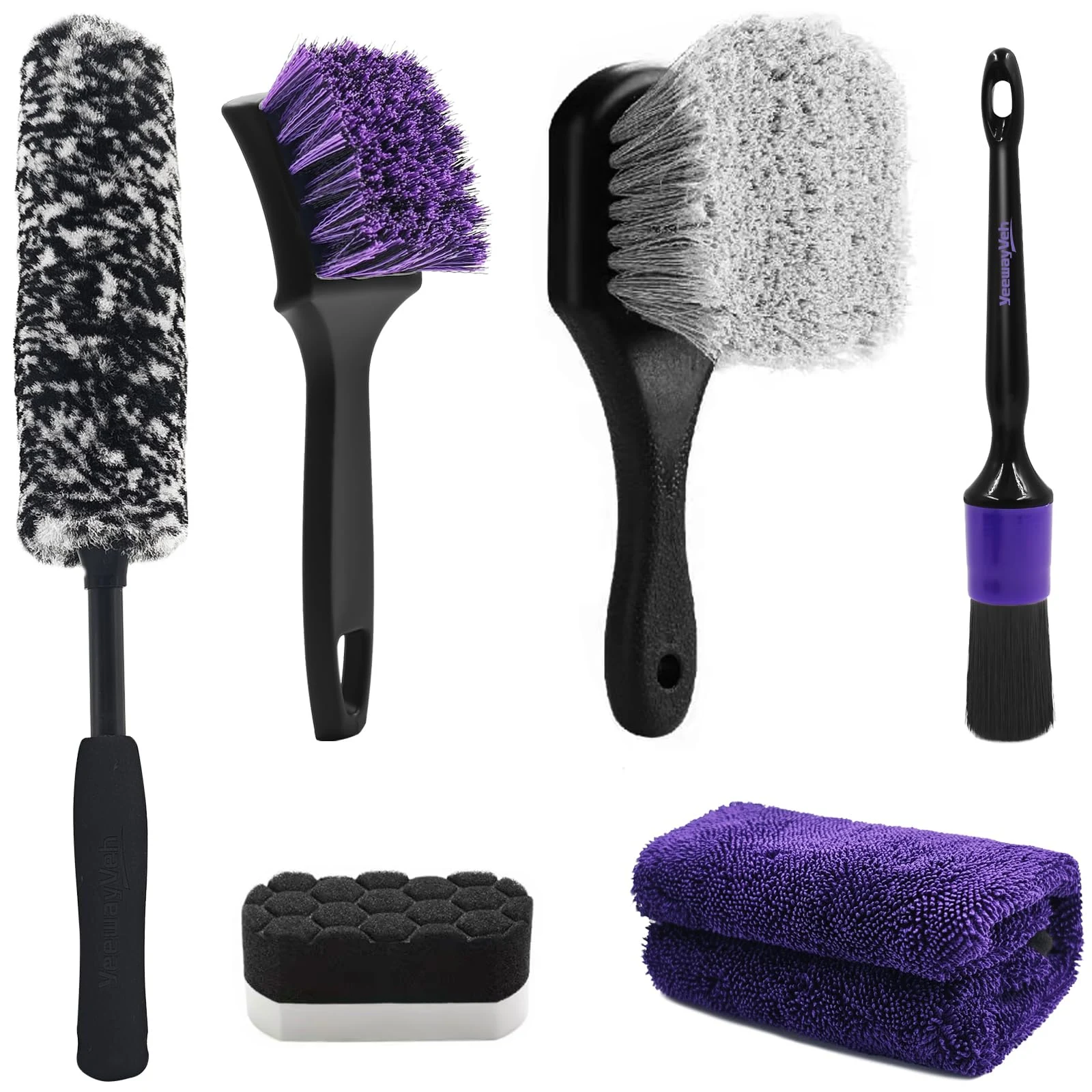 YeewayVeh 6PCS Car Wheel & Tire Brush Kit, Pro Detailing, Vibrant Purple product photo, view 2 of 8