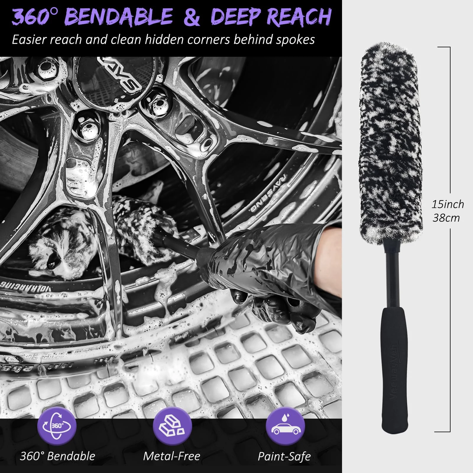 YeewayVeh 6PCS Car Wheel & Tire Brush Kit, Pro Detailing, Vibrant Purple product photo, view 3 of 8