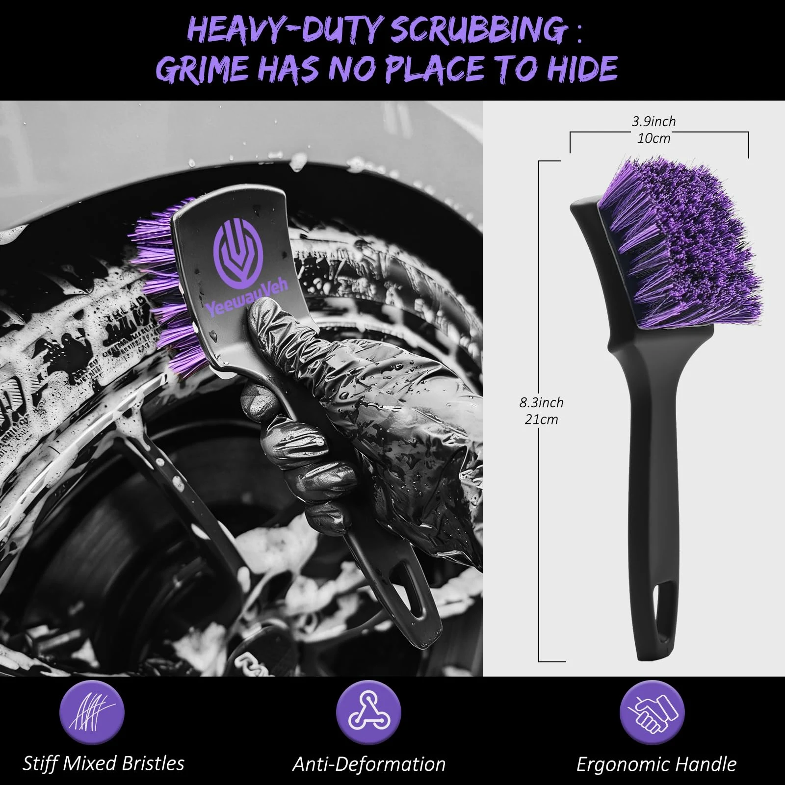 YeewayVeh 6PCS Car Wheel & Tire Brush Kit, Pro Detailing, Vibrant Purple product photo, view 5 of 8