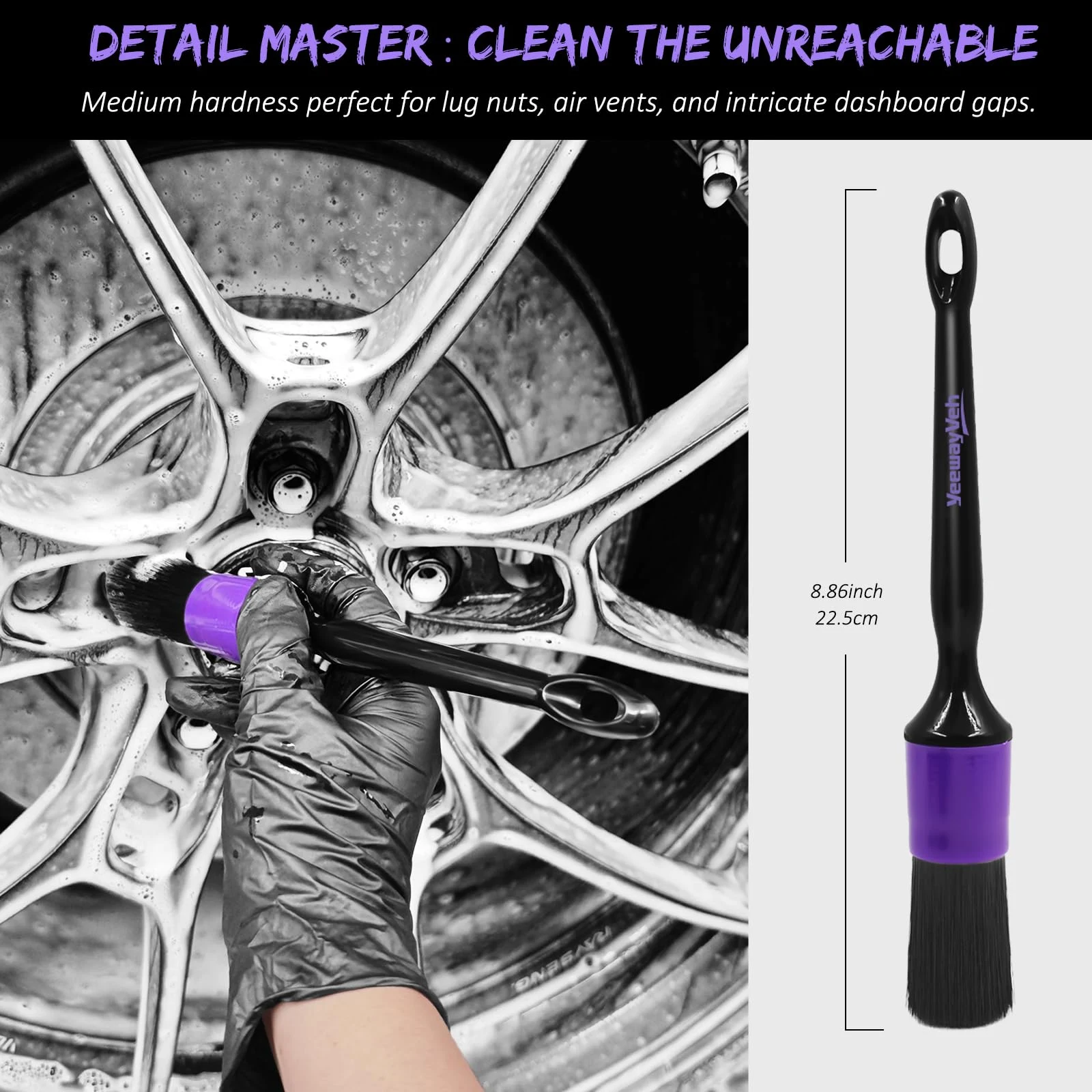 YeewayVeh 6PCS Car Wheel & Tire Brush Kit, Pro Detailing, Vibrant Purple product photo, view 6 of 8