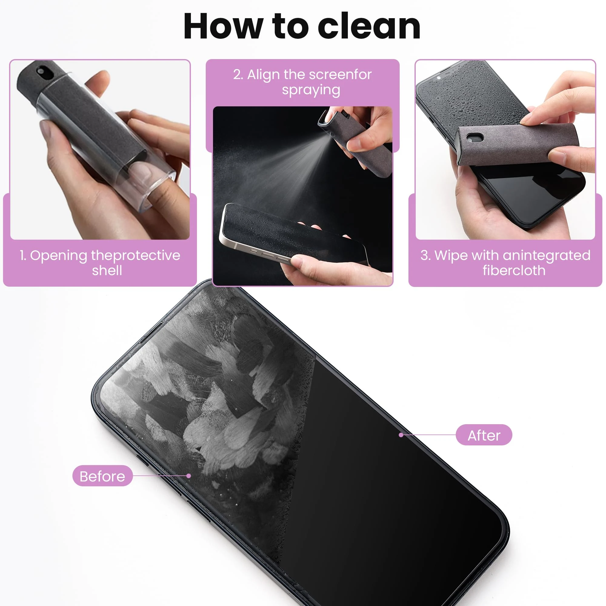 ZERNBER 2 Pcs Car Screen Cleaner Kit, Car Accessories for Women product photo, view 6 of 7